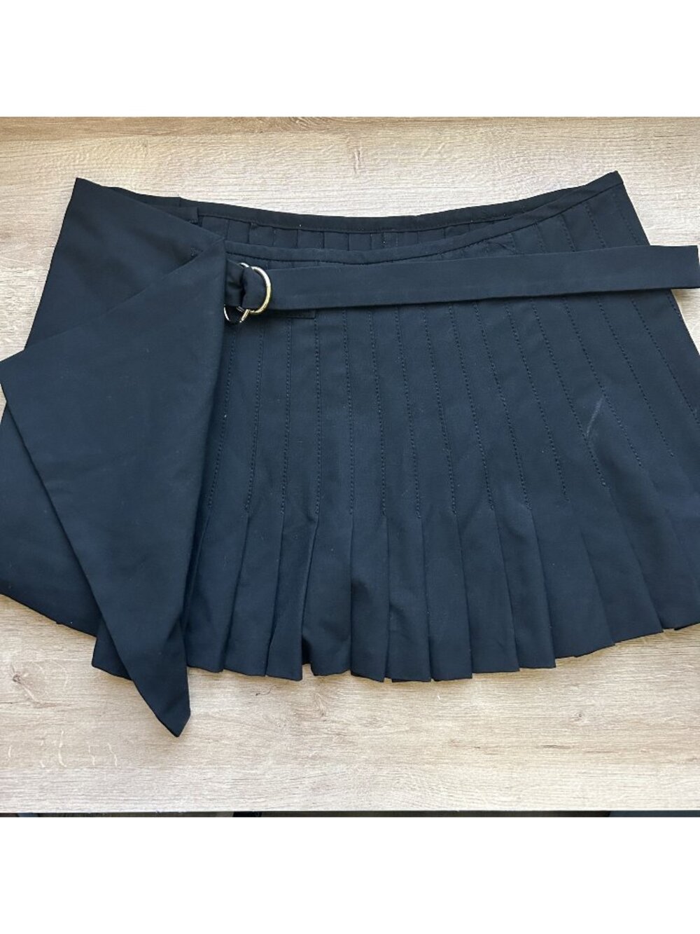 Zara Black Pleated Belted Mini Skirt Women's Size Medium M